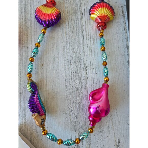 Radko seaside greetings seahorse shell Garland RARE Xmas glass tropical pink rai - Picture 2 of 15